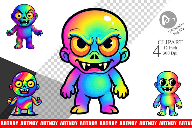 Iridescent Zombie Clipart Sublimation artnoy 