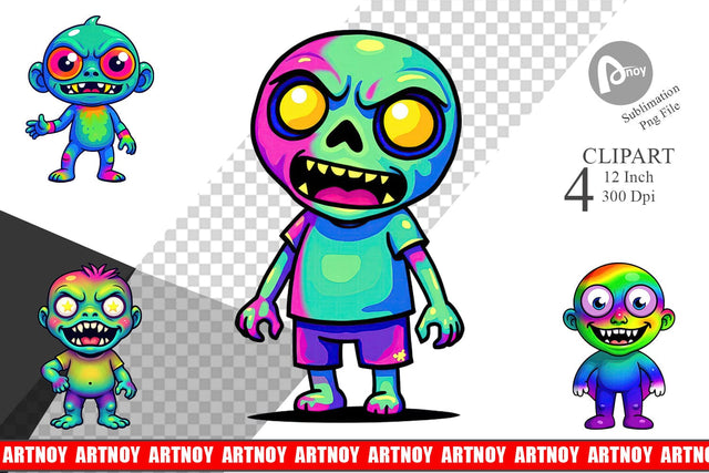 Iridescent Zombie Clipart Sublimation artnoy 