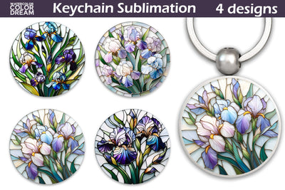 Iris Flowers Keychain | Stained Glass Keychain Sublimation Sublimation WatercolorColorDream 