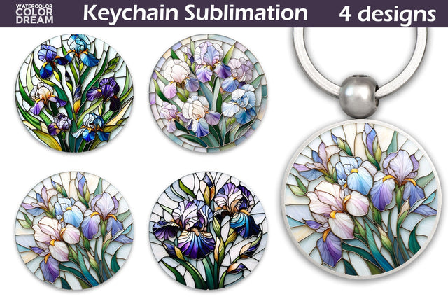Iris Flowers Keychain | Stained Glass Keychain Sublimation Sublimation WatercolorColorDream 