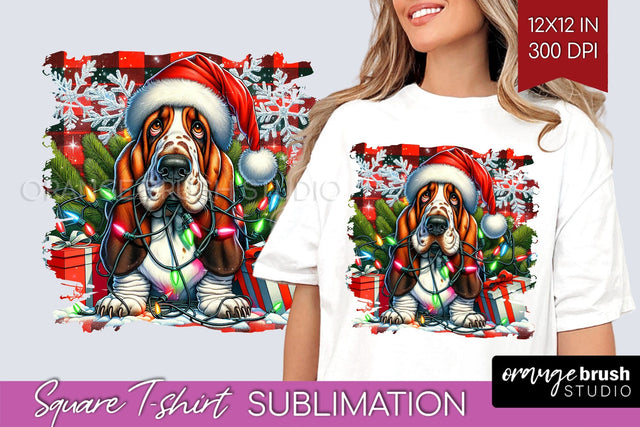 Irish Basset Hound Christmas Dog Square Tshirt PNG Sublimation OrangeBrushStudio 