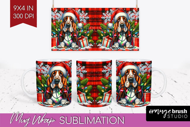 Irish Basset Hound Funny Christmas Dog Mug Wrap PNG Sublimation OrangeBrushStudio 