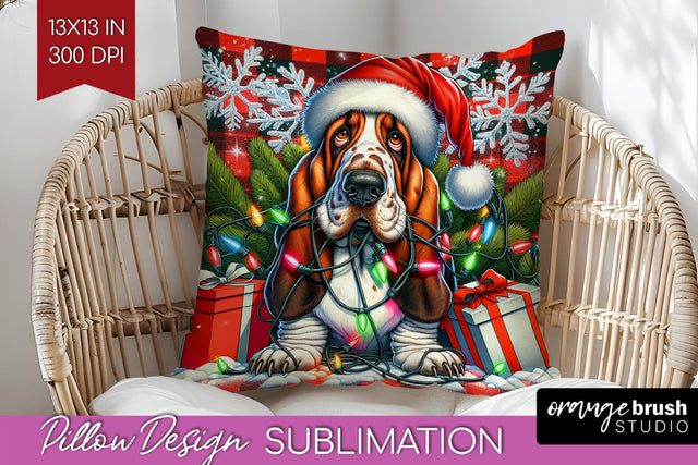 Irish Basset Hound Funny Christmas Dog Pillow Cover Sublimation OrangeBrushStudio 