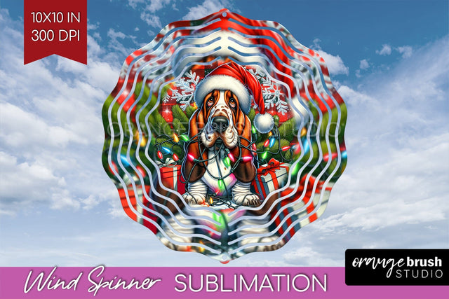 Irish Basset Hound Funny Christmas Dog Wind Spinner Sublimation OrangeBrushStudio 