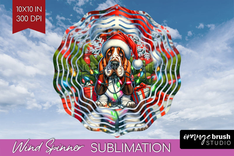 Irish Basset Hound Funny Christmas Dog Wind Spinner Sublimation OrangeBrushStudio 