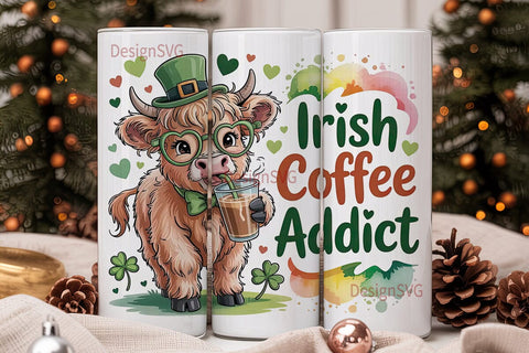 Irish Coffee Cow 20oz Tumbler Wrap Sublimation DesignSVG 