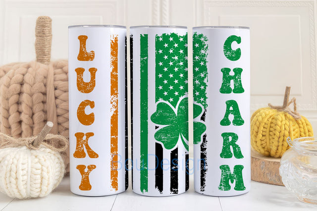 Irish Flag Tumbler Wrap, St. Patricks Day Tumbler PNG, 20 Oz Sublimation Tumbler PNG, Lucky Charm Shamrock Flag Tumbler Design Sublimation BouDesign 