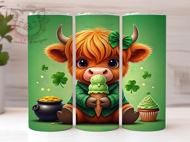 Irish Highland Cow 20oz Tumbler, Highland Cow Tumbler, 20oz Tumbler Wrap, Sublimation Design, Irish Cow, Green Drinkware, Lucky Highland Cow Sublimation Lara' s Designs 