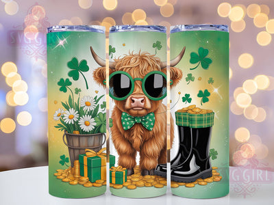 Irish Highland Cow St Patrick Tumbler, Highland Cow, Irish Theme, Shamrock Design, Festive Green, 20Oz Tumbler, Sublimation Wrap Sublimation SvggirlplusArt 