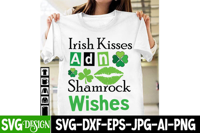 Irish Kisses And Shamrock Wishes SVG Design,St.Patrick's Day SVG Design,Happy St.Patrick's Day SVG ,Clover SVG,Shamrock SVG Design SVG BlackCatsMedia 