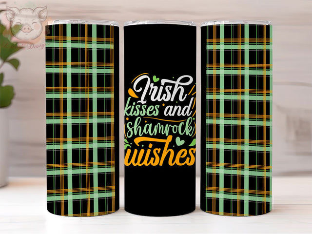 Irish Kisses Shamrock Wishes 20oz Skinny Sublimation Tumbler, St Patrick's Day PNG Downloads, Sublimation Design, Digital, Digital Download PNG Sublimation Lara' s Designs 