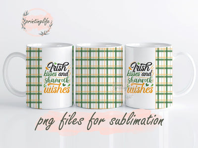 Irish Kisses Shamrock Wishes - Saint Patrick's Day Mug Wrap Design, Instant Digital Design Download Mug Wrap Design, Mug Design PNG Sublimation PrintingLife 
