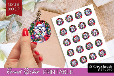 Irish Samoyed Christmas Dog Printable Stickers Sublimation OrangeBrushStudio 