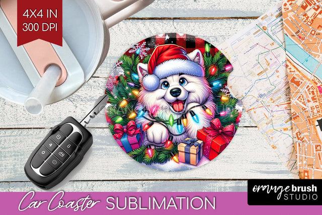 Irish Samoyed Funny Christmas Dog Car Coaster Sublimation OrangeBrushStudio 