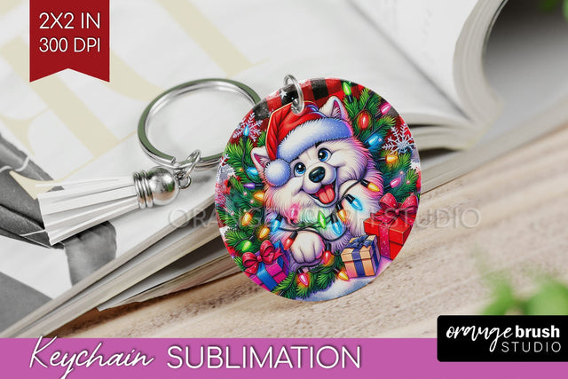 Irish Samoyed Funny Christmas Dog Keychain PNG Sublimation OrangeBrushStudio 