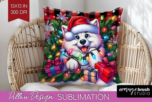 Irish Samoyed Funny Christmas Dog Pillow Cover Sublimation OrangeBrushStudio 