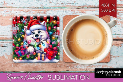 Irish Samoyed Funny Christmas Dog Square Coaster Sublimation OrangeBrushStudio 