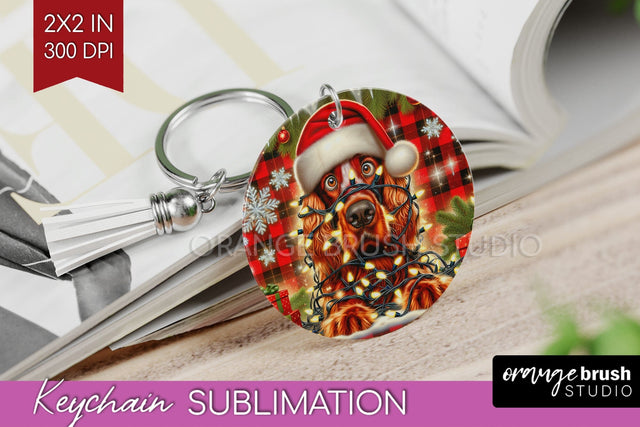 Irish Setter Funny Christmas Dog Keychain PNG Sublimation OrangeBrushStudio 