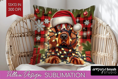 Irish Setter Funny Christmas Dog Pillow Cover Sublimation OrangeBrushStudio 