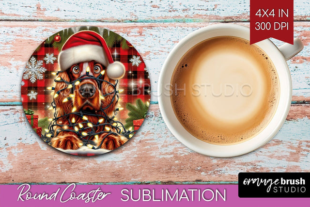 Irish Setter Funny Christmas Dog Round Coaster Sublimation OrangeBrushStudio 