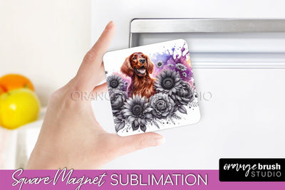 Irish Setter Magnet Sublimation - Dog Mom Floral Magnet PNG Design Sublimation OrangeBrushStudio 