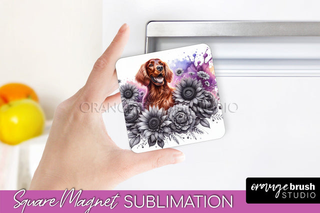 Irish Setter Magnet Sublimation - Dog Mom Floral Magnet PNG Design Sublimation OrangeBrushStudio 
