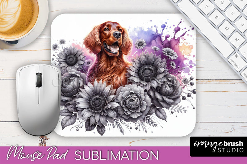 Irish Setter Mouse Pad Design - Dog Mom Floral Mousepad Sublimation Sublimation OrangeBrushStudio 