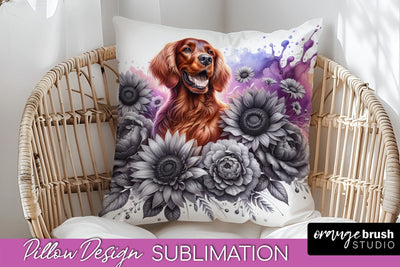 Irish Setter Pillow Cover - Dog Mom Floral Pillow Sublimation Sublimation OrangeBrushStudio 