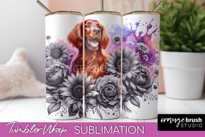Irish Setter Tumbler Wrap - Dog Mom Floral Tumbler Sublimation Sublimation OrangeBrushStudio 
