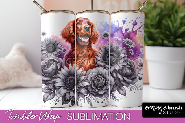 Irish Setter Tumbler Wrap - Dog Mom Floral Tumbler Sublimation Sublimation OrangeBrushStudio 