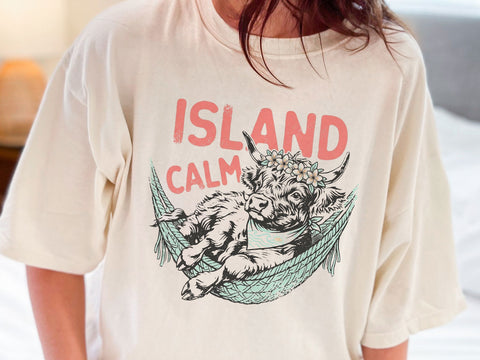 Island Calm Highland Cow PNG, Cute Tropical Cow T-Shirt Design SVG DesignDestine 