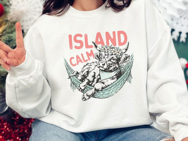Island Calm Highland Cow PNG, Cute Tropical Cow T-Shirt Design SVG DesignDestine 