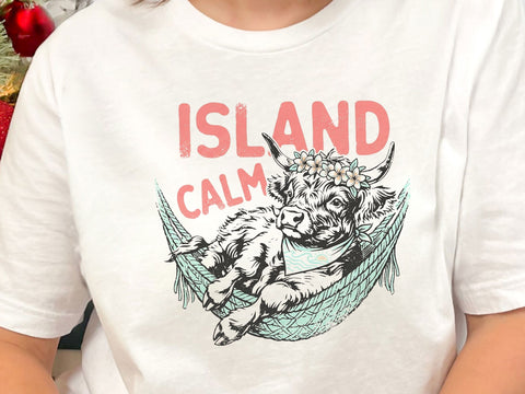 Island Calm Highland Cow PNG, Cute Tropical Cow T-Shirt Design SVG DesignDestine 