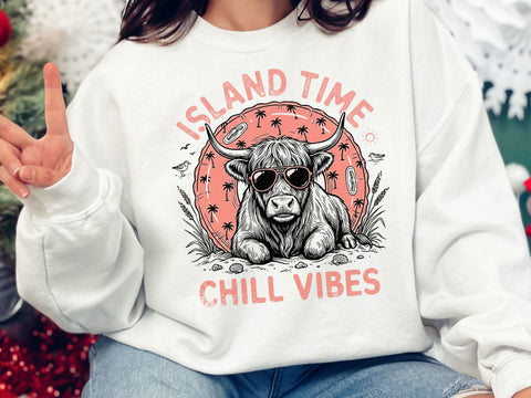 Island Time Chill Vibes Highland Cow PNG SVG DesignDestine 