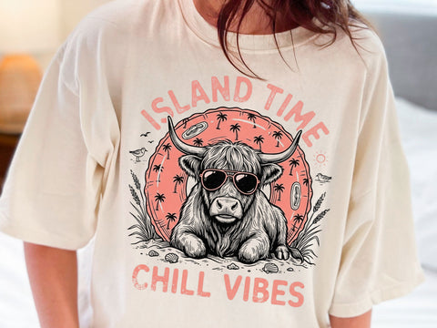 Island Time Chill Vibes Highland Cow PNG SVG DesignDestine 