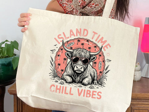 Island Time Chill Vibes Highland Cow PNG SVG DesignDestine 