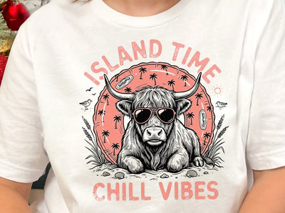 Island Time Chill Vibes Highland Cow PNG SVG DesignDestine 