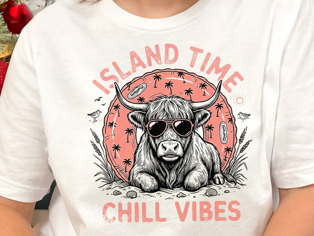 Island Time Chill Vibes Highland Cow PNG SVG DesignDestine 