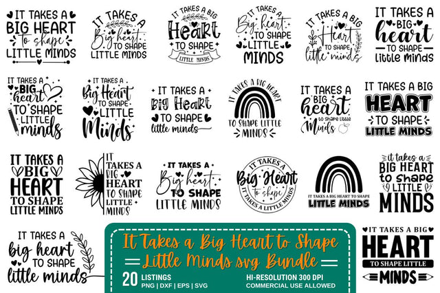 It Takes a Big Heart to Shape Little Minds svg Bundle SVG Designangry 