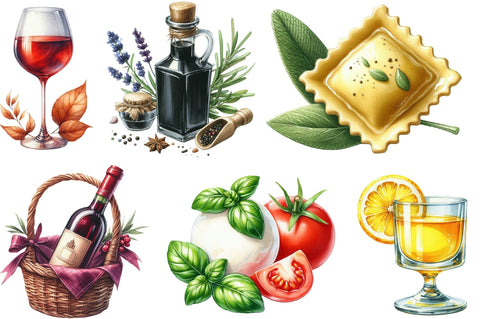 Italian Food Watercolor Clipart Sublimation SVGista 
