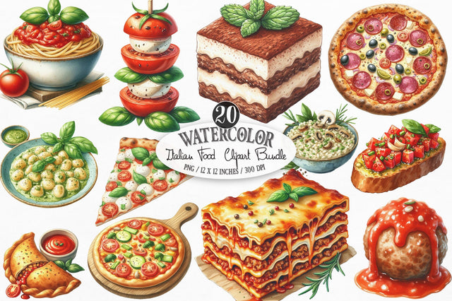 Italian Food Watercolor Clipart Sublimation SVGista 