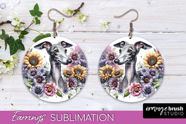 Italian Greyhound Earrings - Dog Mom Floral Round Earring Sublimation Sublimation OrangeBrushStudio 