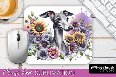 Italian Greyhound Mouse Pad Design - Dog Mom Floral Mousepad Sublimation Sublimation OrangeBrushStudio 