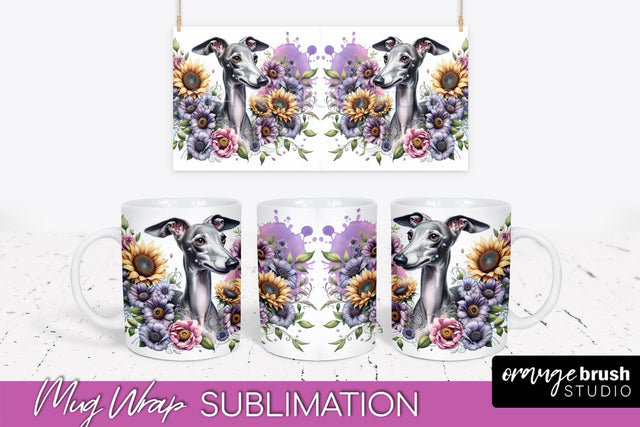 Italian Greyhound Mug Wrap - Dog Mom Floral Coffee Mug PNG Sublimation Sublimation OrangeBrushStudio 
