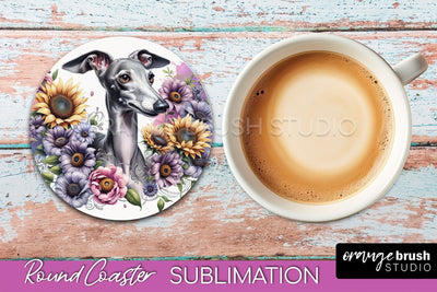 Italian Greyhound Round Coaster - Dog Mom Floral Coaster Sublimation Sublimation OrangeBrushStudio 