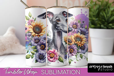 Italian Greyhound Tumbler Wrap - Dog Mom Floral Tumbler Sublimation Sublimation OrangeBrushStudio 
