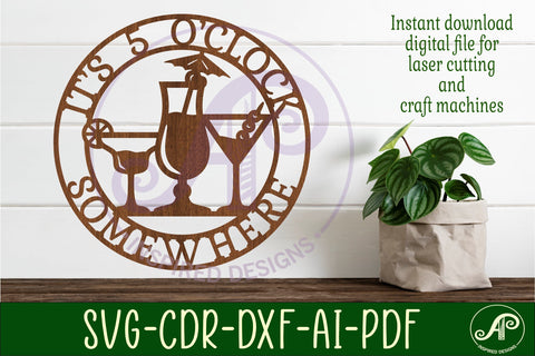 It's 5 o'clock somewhere cocktails wall sign, SVG file SVG APInspireddesigns 