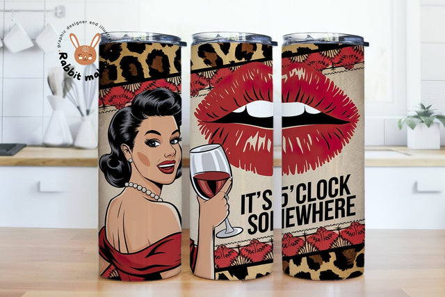 It's 5 O'clock Somewhere Funny Sarcastic 20oz Skinny Tumbler Sublimation Designs Sublimation Rabbitmakies 