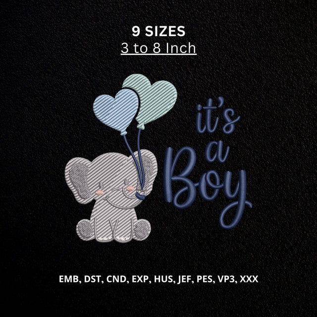 It’s a Boy Machine Embroidery Design – Cute Baby Elephant Heart Balloon Embroidery File Embroidery/Applique DESIGNS PatternFeed8 