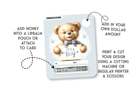 It's a Boy Money Card Print Then Cut PNG Designs Sublimation BijouBay 